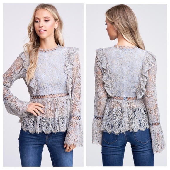 Boujee Boutique Tops - Baby Blue & Ivory Lace & EyeLash Details